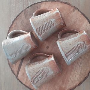 4 Artisan Clay Pottery Hand Crafted Mugs